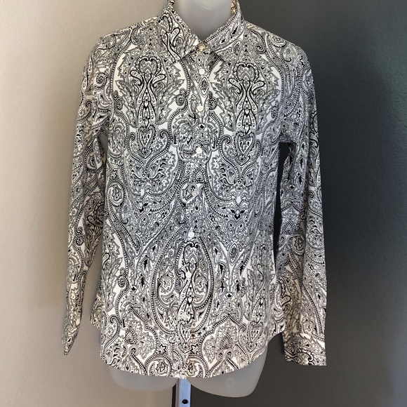Talbots Black White Paisley Button Down 